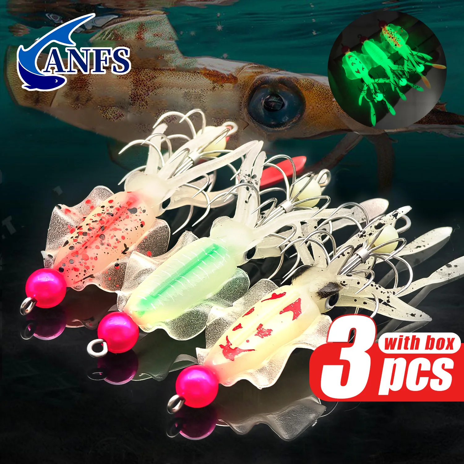 Fishing Hook Assortment - ANFS 3-częściowy zestaw świecących przynęt na